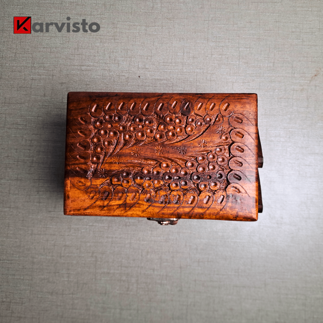 3 Portion Hand Carved Wooden Jewelry Box
