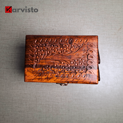 3 Portion Hand Carved Wooden Jewelry Box