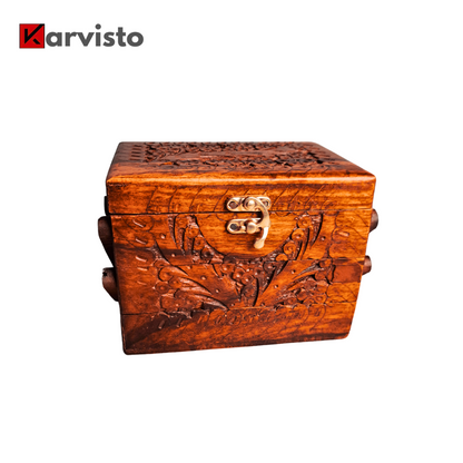 3 Portion Hand Carved Wooden Jewelry Box