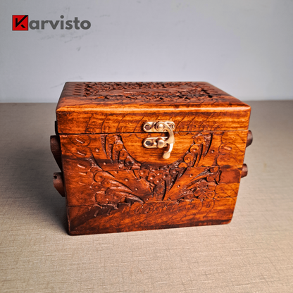 3 Portion Hand Carved Wooden Jewelry Box
