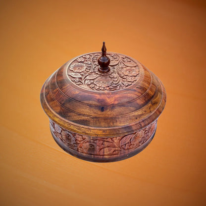 Rustic Hand-Carved Wooden Hotpot with Steel Bowl