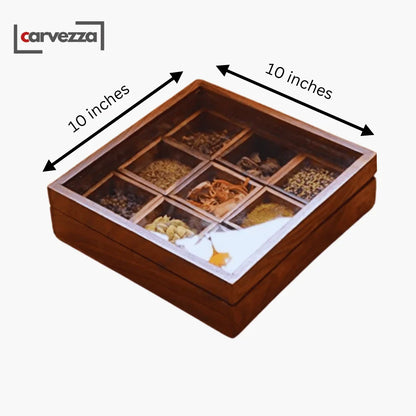 Wooden Spices Box with Glass Lid