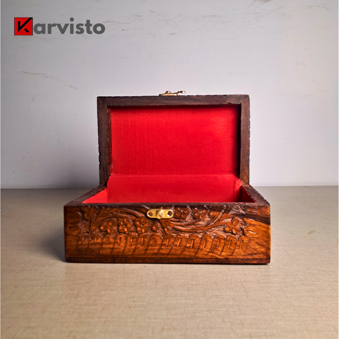 Hand Carved Wooden Jewelry Box