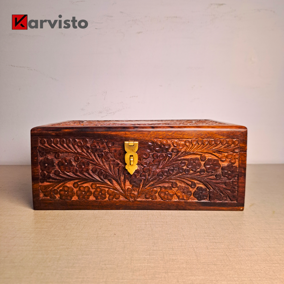 Hand Carved Wooden Jewelry Box