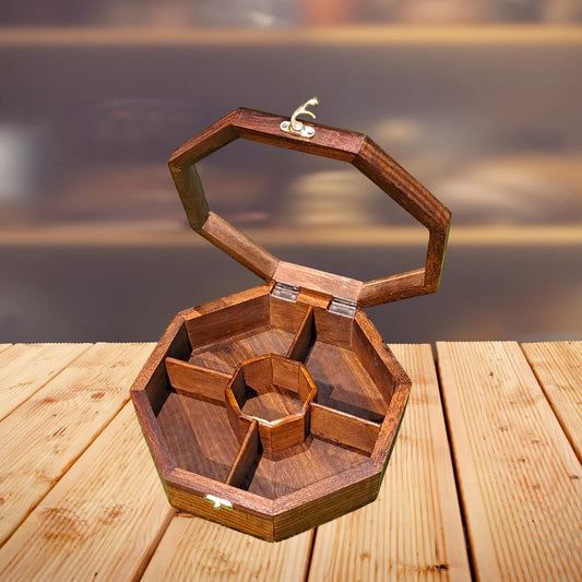 Wooden 5 Portion Box with Glass Lid