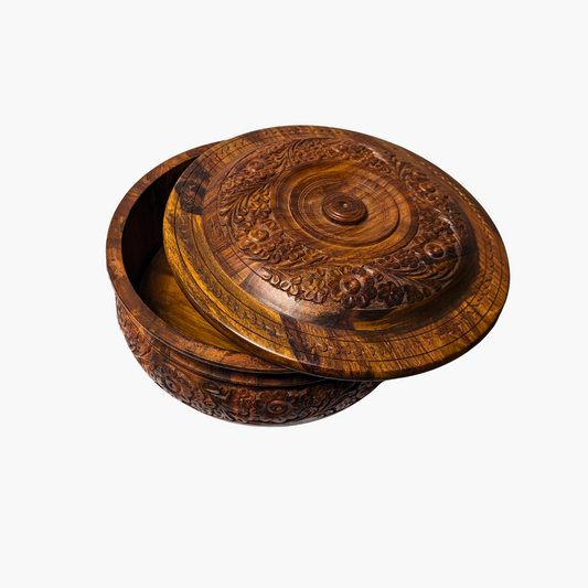 Handmade Wooden Chapati Hotpot with Carving Art