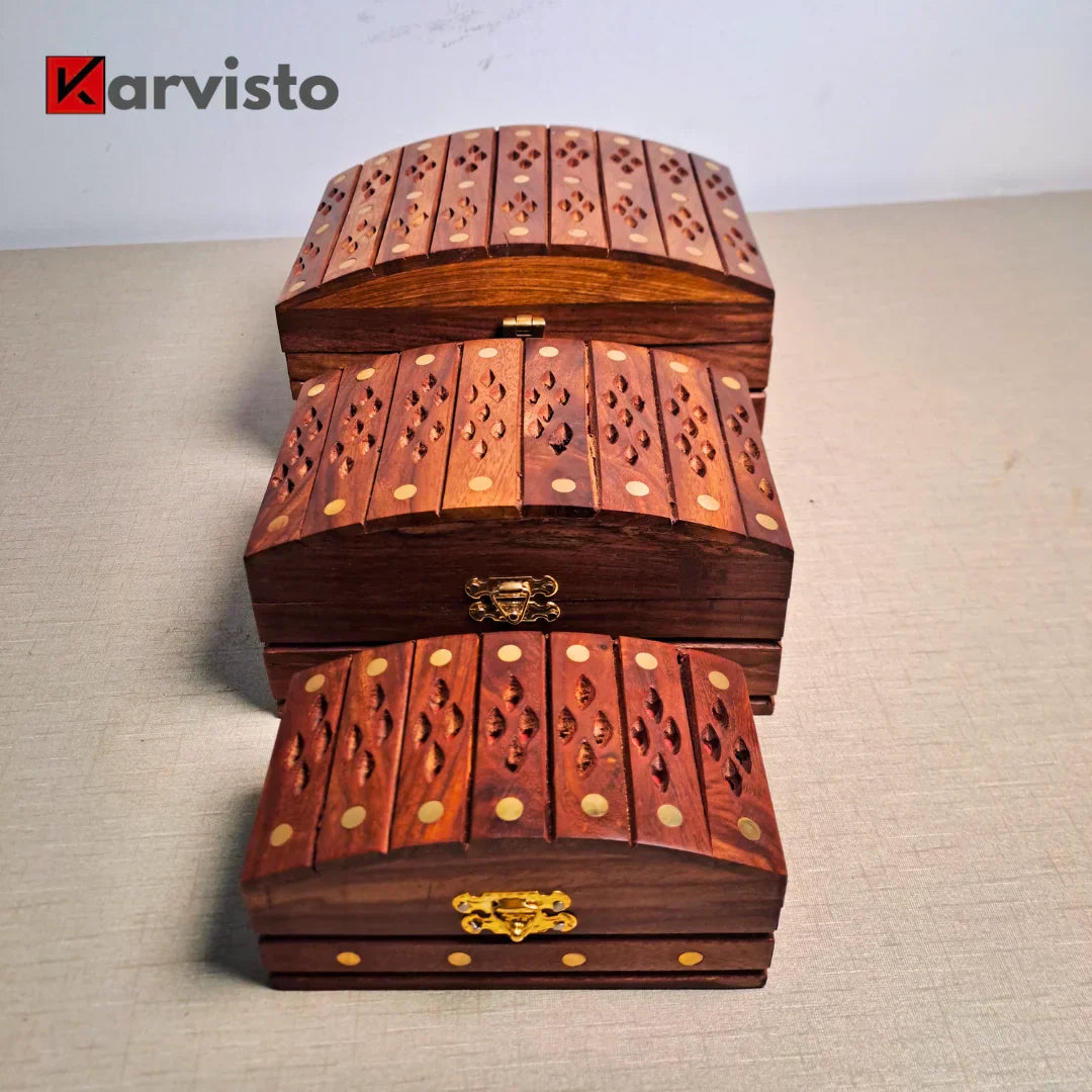 Set of 3 Wooden Jewelry Boxes "Heritage Chest Trio"