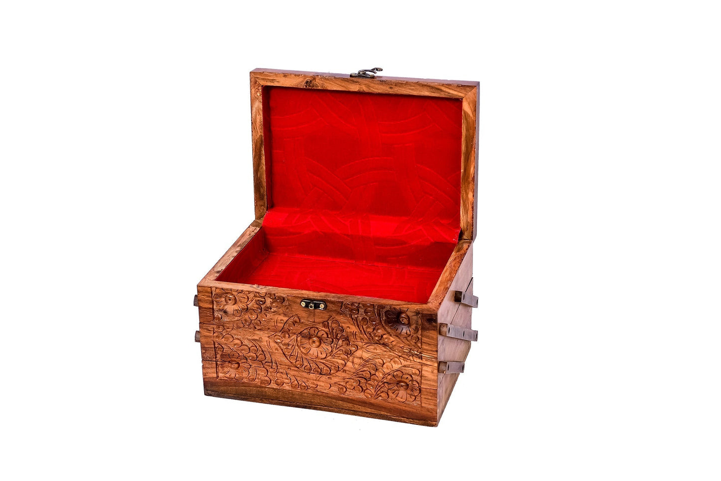 3 Portion Hand Carved Wooden Jewelry Box