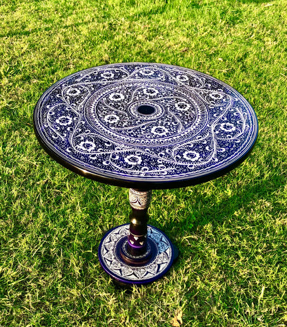 18″ Wooden Round Coffee Table – Galaxy Blue Naqsheen Design
