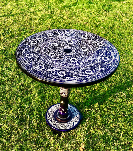 18″ Wooden Round Coffee Table – Galaxy Blue Naqsheen Design