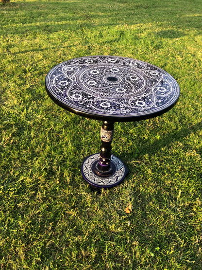18″ Wooden Round Coffee Table – Galaxy Blue Naqsheen Design