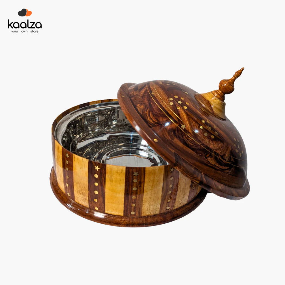 Handmade Wooden Dome Striped Hotpot with Steel Bowl