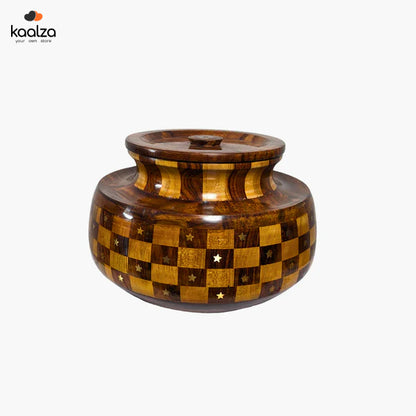 Handmade Wooden Daig Style Chapati Hotpot with Checkered Pattern